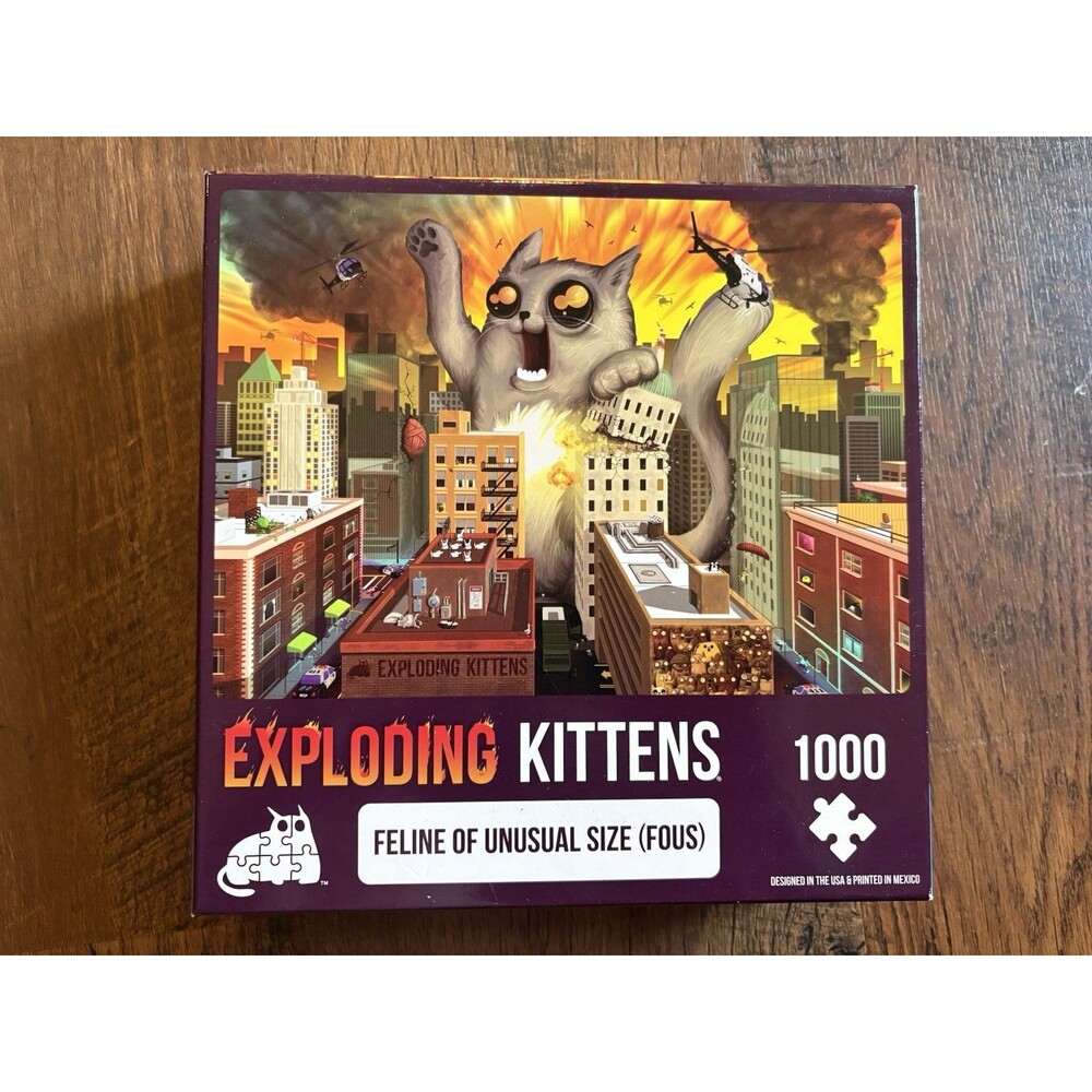 Exploding Kittens Puzzle Feline Of Unusual Size 1000 Pieces Complete w/Poster